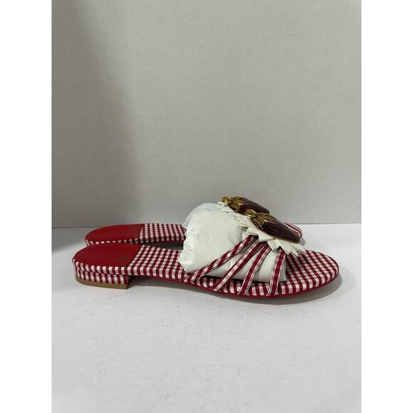Jeffrey Campbell ABEEGAIL Red White Gingham Strawberry Sandals Women's US 11 M - Picture 3 of 7